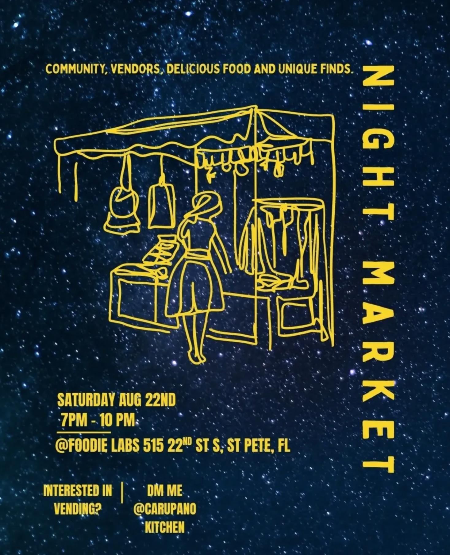 Night Market on Saturday, August 22, from 7 PM to 10 PM at Foodie Labs in St. Petersburg, Florida